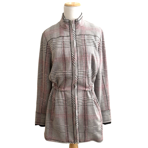 Per Se Carlisle Jacket 10/12 Black White Red Geometric Cinch Waist Pockets Lined - Picture 1 of 13
